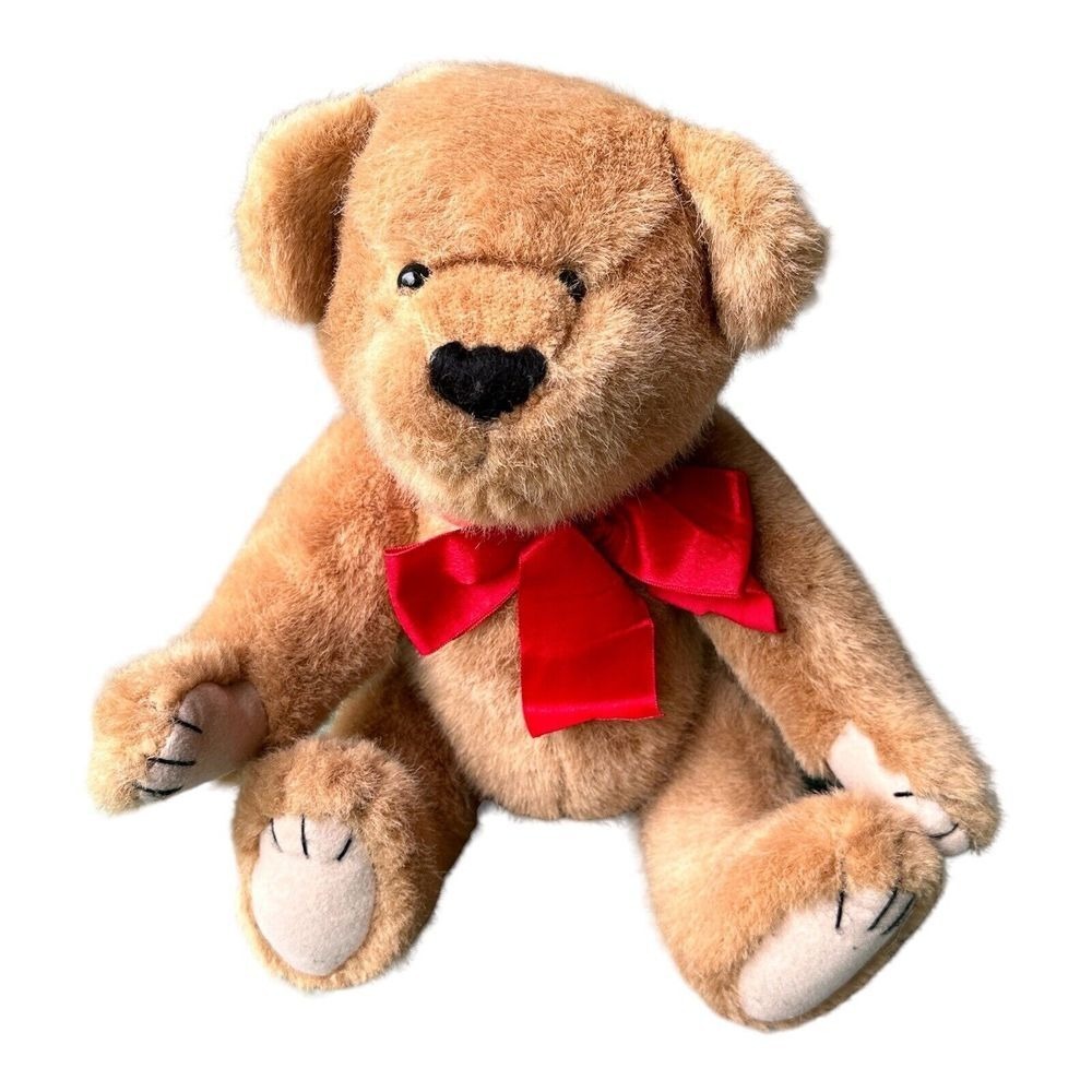 Vintage 1980s Applause Bravo TYLER Jointed‎ Brown Teddy Bear Plush 14 Inch Bow